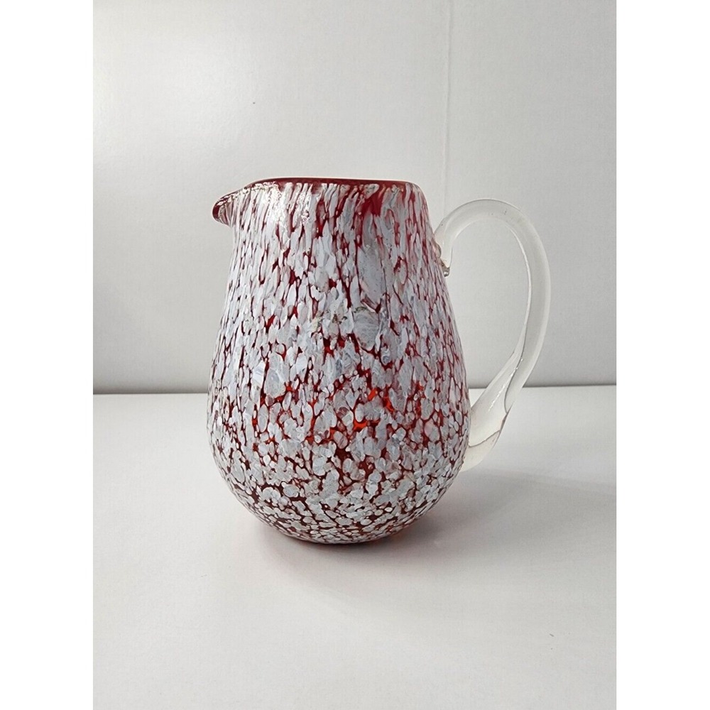 MCM Pilgrim Handblown Glass Small Creamer Pitcher Orange w/ White Splatter.